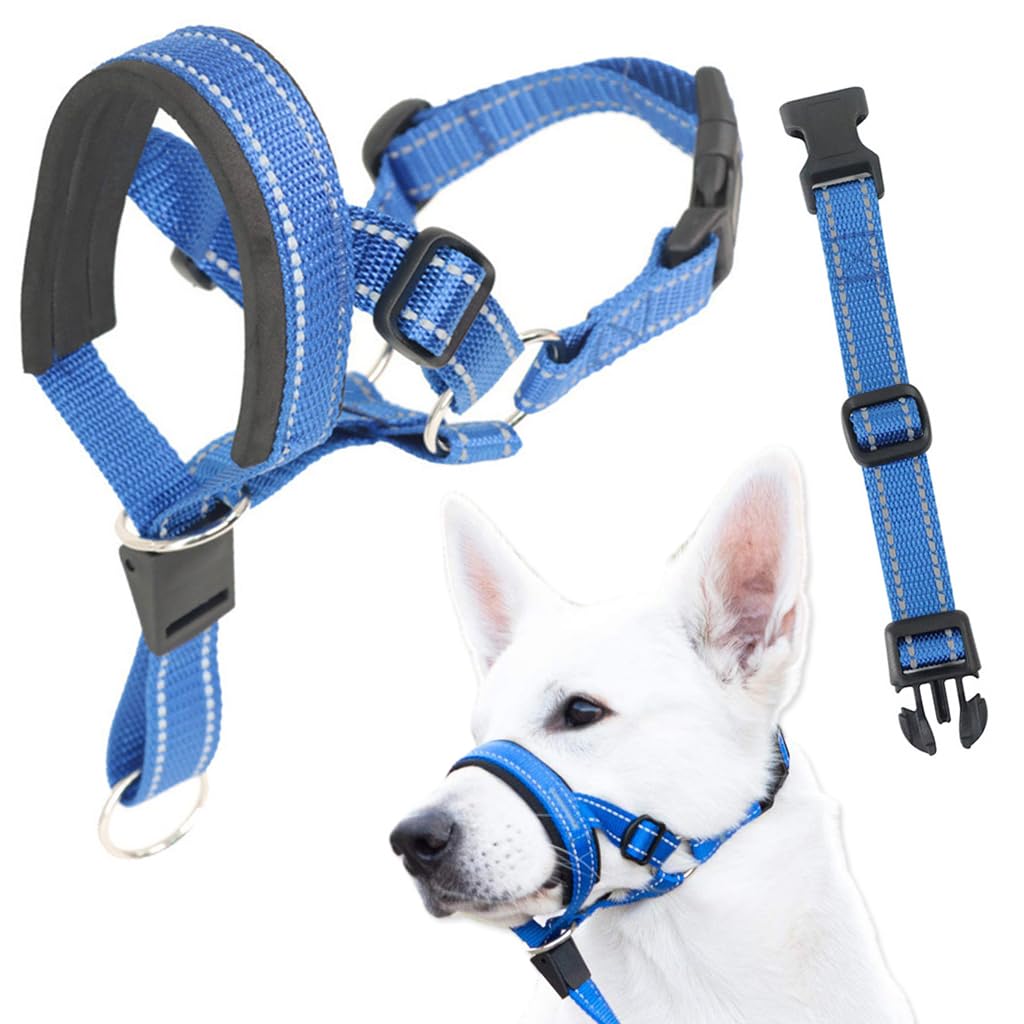 Qpets Adjustable Dog Collar Mouth Cover, Anti Bite Dog Soft Head Collar Nylon Dog Mouth and Nose Ring, No Pull Comfort Pet Head Collar Training for Walking Dogs (Neck 16.8 Qpets Adjustable Dog Collar Mouth Cover, Anti Bite Dog Soft Head Collar Nylon Dog Mouth and Nose Ring, No Pull Comfort Pet Head Collar Training for Walking Dogs (Neck 16.8